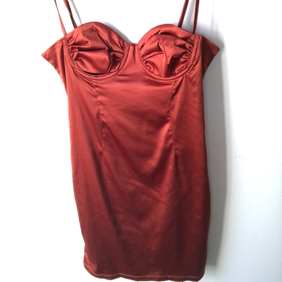 Rust Satin Bra Cup Mini Dress - Picture 5 of 5